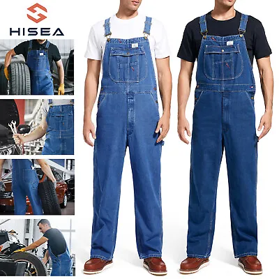 HISEA Men's Denim Bib Overall Relaxed Fit 100% Cotton Dungarees Pockets Workwear • $40.89