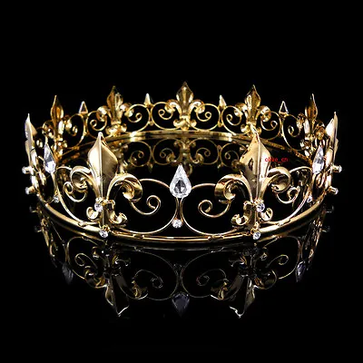 Men's Imperial Medieval Fleur De Lis Gold King Metal Crown 4.5cm Tall 56.5cm Cir • $25