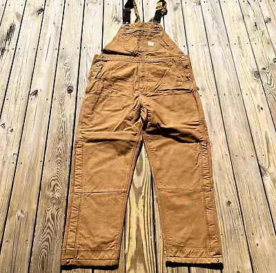 Carhartt Men’s Loose Fit Washed Duck Insulated Bib Overalls 2XL Tall Brown • $61.09