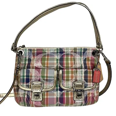 Coach Shoulderbag Purse Poppy Madras Plaid Authentic Sequin Monogram Tote Bag • $99.95