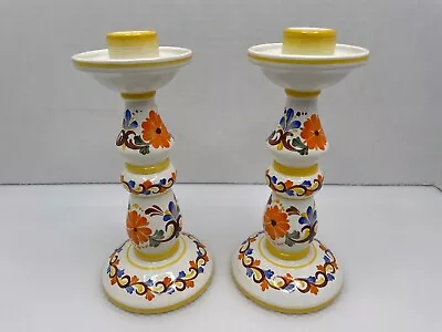 Vtg Set Of Talavera Mexico Pottery Candlesticks Floral Hand Painted Santa Maria • $48.97