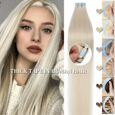 180G+ Brazilian Tape In Thick-Glue Human Hair Extensions Remy Skin Weft Blonde M • $32.15