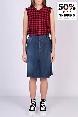 RRP€369 DSQUARED2 Denim Straight Skirt W44 Blue Faded Split Front Made In Italy • $62.24