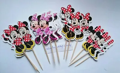 12 X Minnie Mouse Cake Picks Cupcake Toppers / Flags Birthday Party Decorations • £3.75