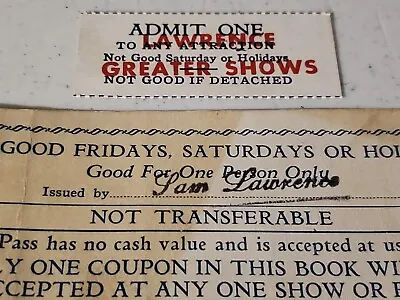 3 Lot Vintage Circus Carnival Sideshows Sam Lawrence Greater Shows Tickets Cover • $7.57