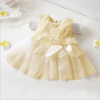 Newborn Girls Baby Lace Flower Dress Summer Infant Party Princess Clothes Dress • £9.97