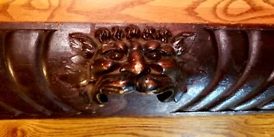 Antique Oak Ornate Wooden Wood Pediment Carved Mans Face Lion Northwind  • $125