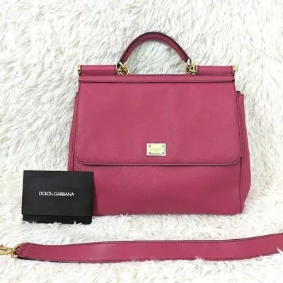 Dolce ＆ Gabbana Sicily 2Way Leather Shoulder Bag Hand Bag Bright Pink Women USED • £216.02