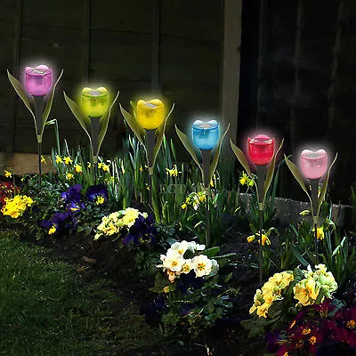 £16.99 • Buy 6 Garden Tulip Flower Shape LED Solar Powered Lights Outdoor Yard Standing Decor