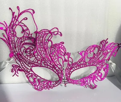 £11.75 • Buy Masquerade Mask Pink Lace & Diamanté Weddings Charity Events Masked Balls Events