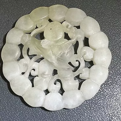 Chinese Relief Carved Hetian Mutton Fat Shoushan Stone Figural White Pendant • $29