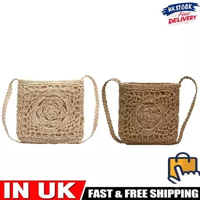 Women Vintage Shoulder Bag Solid Color Crochet Beach Hobo Bag Female Woven Bag • £8.19