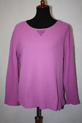 Quacker Factory Sz M Light Purple Waffle Knit Tee Long Sleeve Thermal Top Studs • $19.99