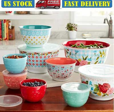 The Pioneer Woman 18-Pcs Melamine Mixing Prep Bowl Set With Lids Staggered Size • $24.46
