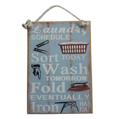 Country Printed Quality Wooden Sign LAUNDRY SCHEDULE Funny Plaque New • £9.30