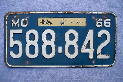 1966 Missouri License Plate Original Paint Truck B.l. 6 # 588-842. • $29.95
