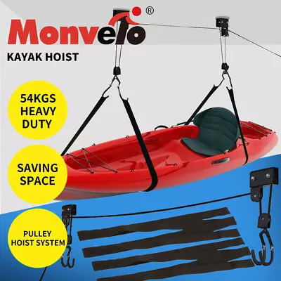 Monvelo Kayak Hoist Pulley 54KG Bike Holder Lift Garage Ceiling Storage Rack • $49.99