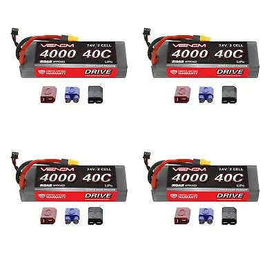 Venom Sport Power 40C 2S 4000mAh 7.4V LiPo Battery ROAR With UNI Plug X4 Packs • $275.96