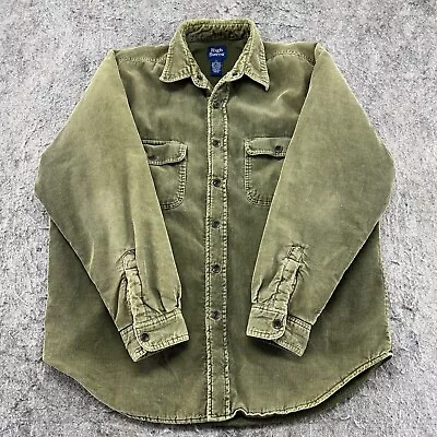 VINTAGE Corduroy Jacket Mens Large Green Olive Button Down Sherpa Lined Coat 90s • $39.95