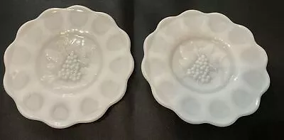 2 Vintage Milk Glass Plates With Grapes 6” Round White Heavy • $8