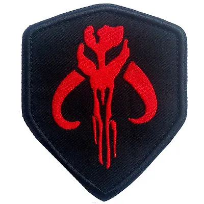 Mandalorian Bantha Skull Star Wars Hunter Boba Fett Hook Patch Black Red • $7.99