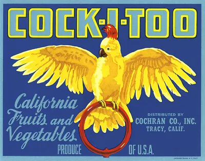 $14.95 • Buy Poster Cock-i-too Bird California Fruits Vegetables Usa Vintage Repro Free S/h