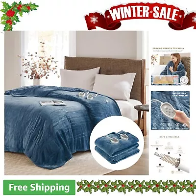 King Size Electric Blanket - Dual Control Soft Microplush Auto Shut Off - Blue • $170.99