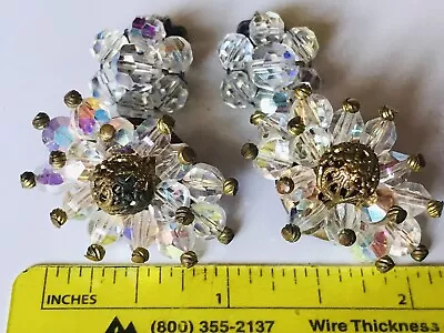 Lot  Of 2 VTG Ab Crystal Earrings Cluster Clip On Austrian Crystal  Estate • $11.99