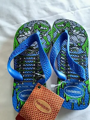 New Havaianas Boys Size 11/12C Flip Flop Sandals Blue Green Monsters S28 • $15