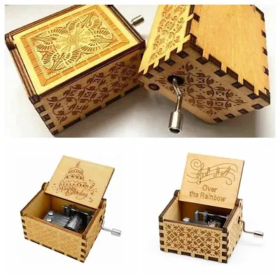 Retro Musical Birthday Mother's Day Wooden Hand Crank Engraved Music Box Gift • £6.98