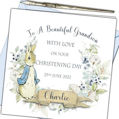 £3.99 • Buy Personalised Christening Naming Day Baptism Card Great Grand Son  Peter Rabbit