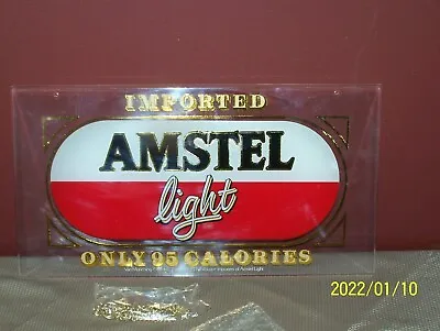 VINTAGE AMSTEL LIGHT BEVELED HANGING WALL SIGN 18  X 9 3/4  ~ NEW OLD STOCK !  • $18.69