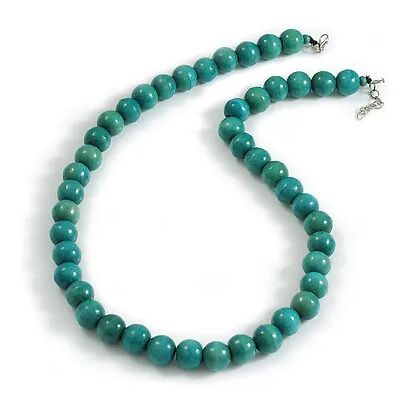 15mm/Unisex/Men/Women Turquoise Round Wood Beaded Necklace/Slight Variation In • $17.56