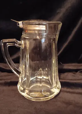 Vintage  Glass Syrup Pitcher With Hinged Metal Lid • $8