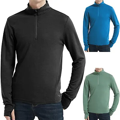 Men's 100% Merino Wool Shirts Midweight Thermal Warm Base Layer Zip Neck Ski Top • $42.89
