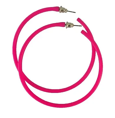 Neon Pink Hoop Earrings 80s Fashion Costume Jewellery Fancy Dress Accessories  • £3.49