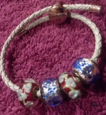 $79.99 • Buy Zales PERSONA Leather CHARM BRACELET 2 QVC MURANO Italy .925 BEADS Lot + BOX