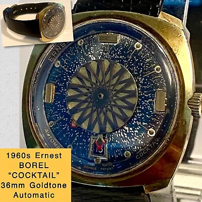 1960s BOREL Auto Blue Starry Dial /36mm Goldtn Kaleidoscope W/Date Mens Watch • $345