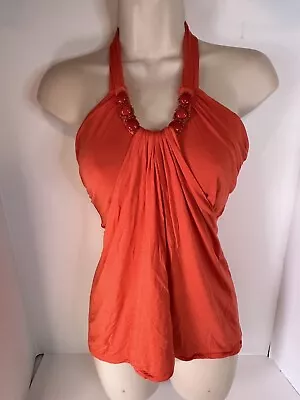 Womens Moda International M Halter Tank Top Beaded Orange Shelf Bra • $16.99