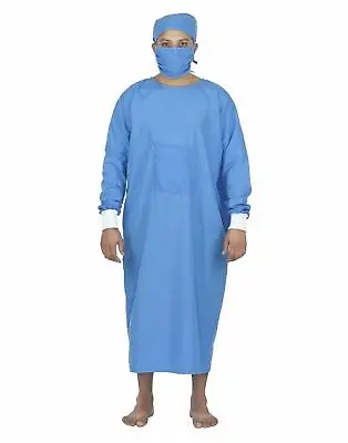 £47.70 • Buy OT/Examination/Hospital Gown 100% Cotton Dark Sky Blue With Cap Mask Reusable