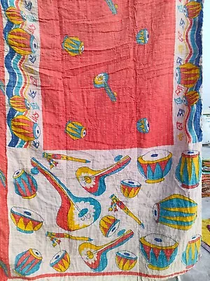 Indian Handmade Screen Printed Vintage Kantha Reversible Cotton Kantha Blanket • $30.33