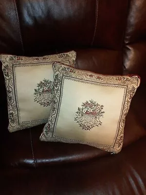 2 VTG Mid Century Modern Lenox Floral Glitter Taupe & Red Throw Pillows 12 X 12 • $39.95