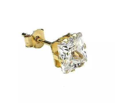 9ct Gold 4mm Square Cz Single Ear Stud Earring MENS / BOYS • £12.95