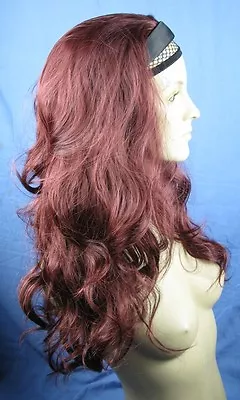 Cherry Red Wavy Curly Half Head Long Hair Wig Headband Hair Piece Fancy Dress • £3.95