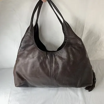 $45 • Buy Sigrid Olsen Brown Leather Hobo Bag Wide Strap With Tassel Medium Size Soft