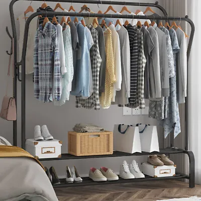 Heavy Duty Closet Organizer Metal 2Bar Garment Rack Clothes Hanger Storage Shoes • $50.89