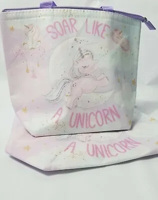 Two Purple Insulated Unicorn Fairytale Lunch Zipup Tote Bags For Kids • $6.23