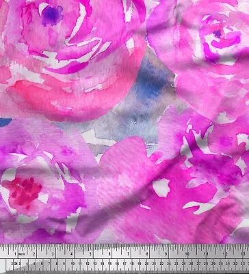 Soimoi Satin Silk Fabric Rose Watercolor Printed Fabric 1 Metre-xsC • $13.50