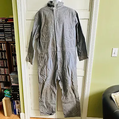 Vtg Key Work Overall Coverall Herringbone Stripe Denim 50 Reg. 100% Cotton USA • $69.95