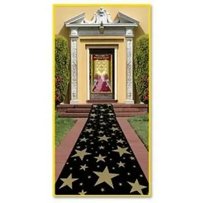 Black And Gold Star Polyester Aisle Runner Movie Red Carpet VIP Party Decoration • £15